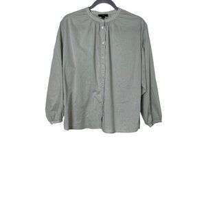 J. Crew Women's M Blouse Green Button-Up Long Sleeve Top Peasant Casual Comfy